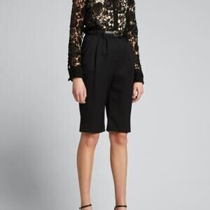 Nili Lotan Ella Black Virgin Wool Pleated High Rise Shorts Size 2